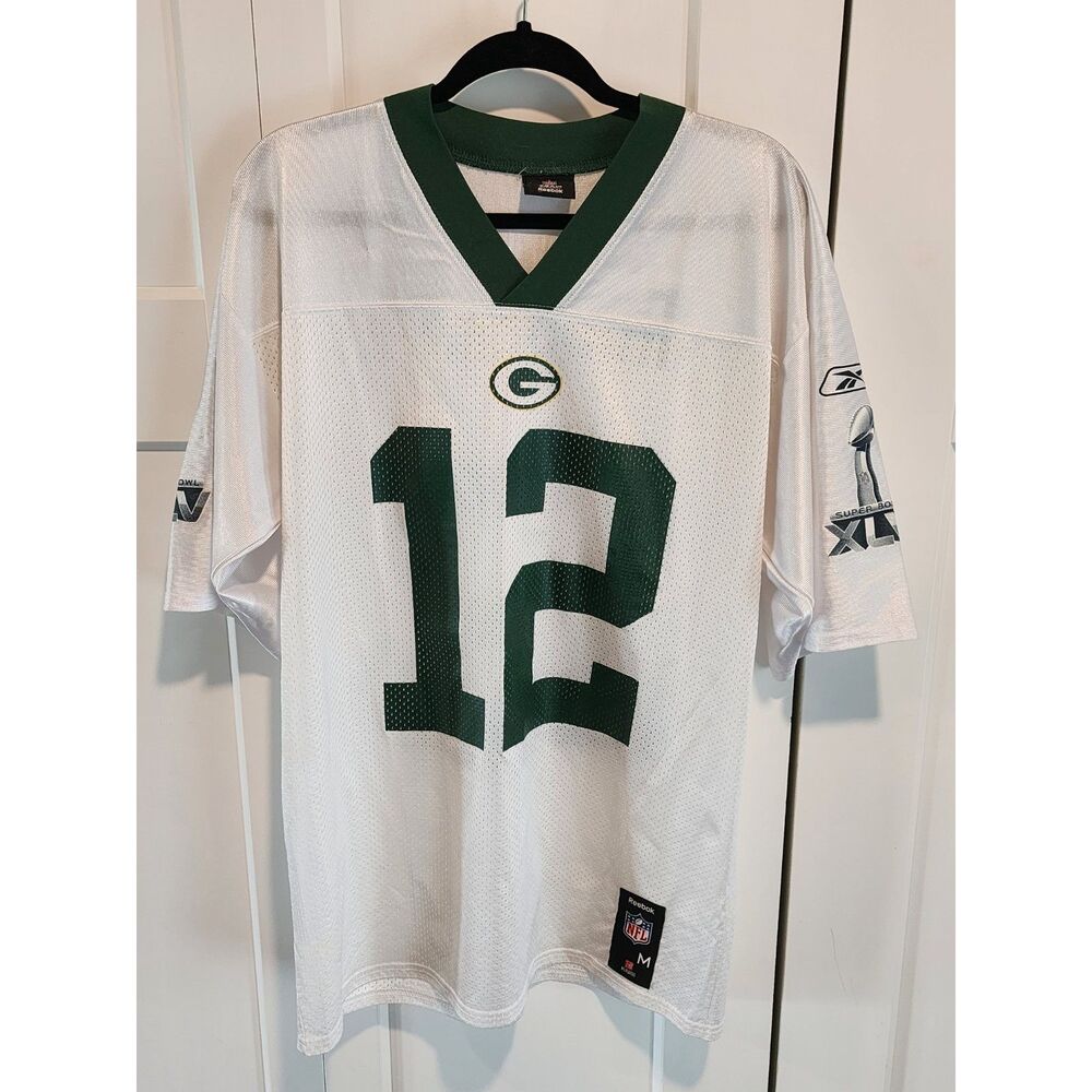 Reebok Aaron Rodgers #12 Green Bay Packers Jersey Men's M White Super Bowl XLV